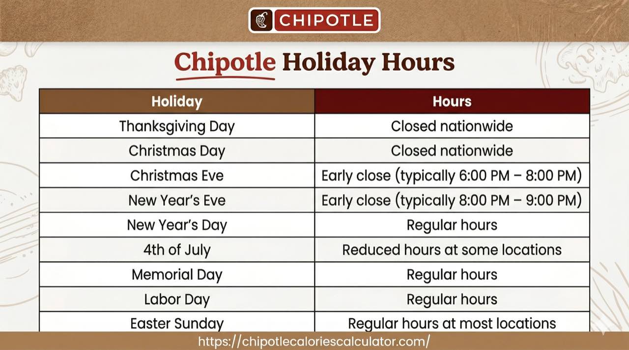 Chipotle opening and closing hours overview for 2026